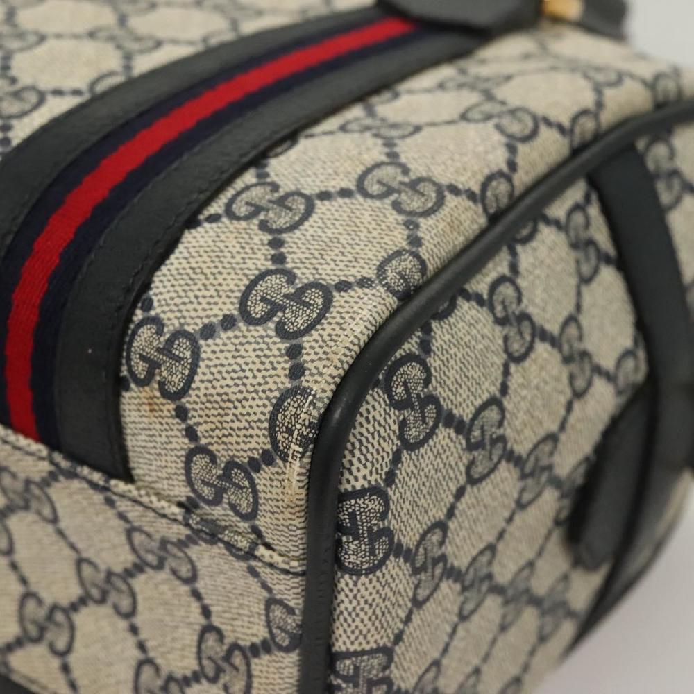 GUCCI GG Supreme Sherry Line Hand Bag PVC Navy Gold Red Auth 132074 - Picture 13 of 16